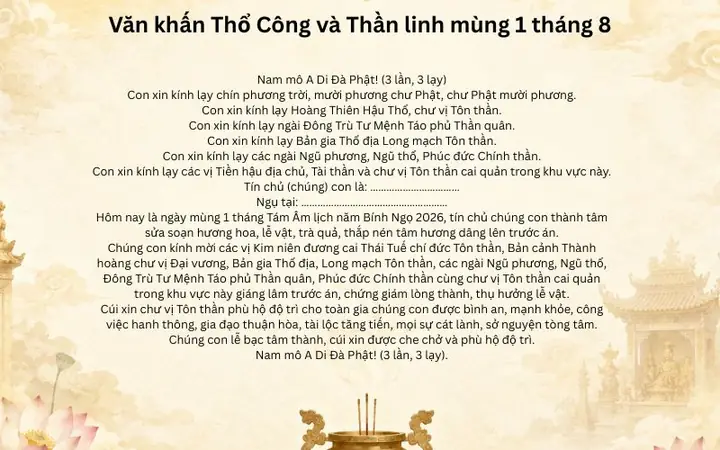 Văn Khấn Cúng 1 Tháng 8 Nam 2027